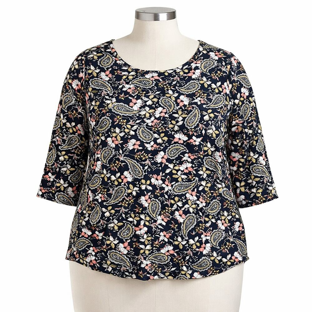 Philosophy Paisley Floral Knit Top 3/4 Sleeve Plus Size 2Xlarge Blouse whimsy